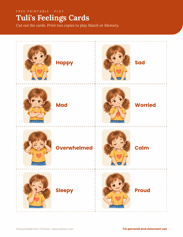 Preview of Tuli's Feelings Cards printable