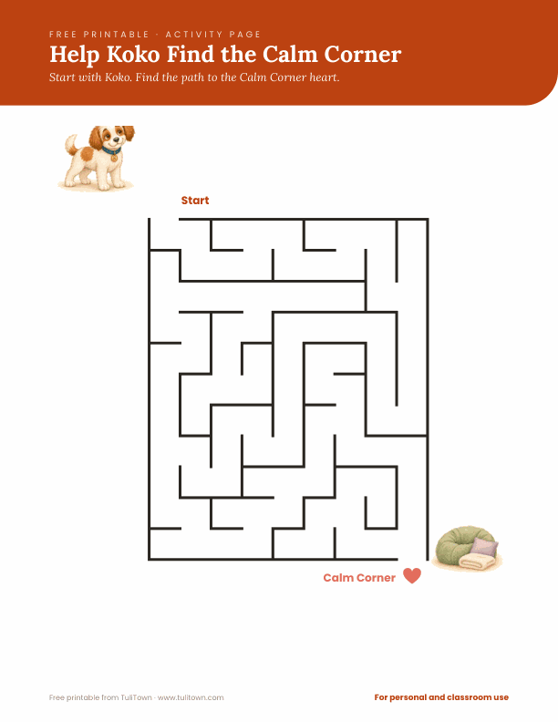 Preview of the Maze: Find the Calm Corner activity page